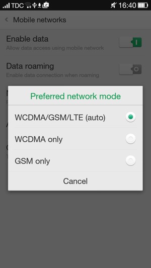 Select WCDMA only to enable 3G and WCDMA/GSM/LTE (auto) to enable 4G