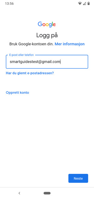 Skriv inn din Gmail-adresse og velg Neste