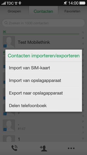 Selecteer Import van SIM-kaart