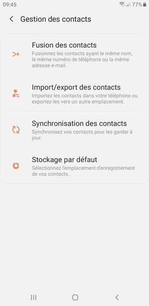 Sélectionnez Import/export des contacts