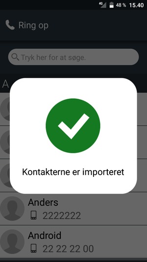 Dine kontakter er nu blevet tilføjet til din Doro