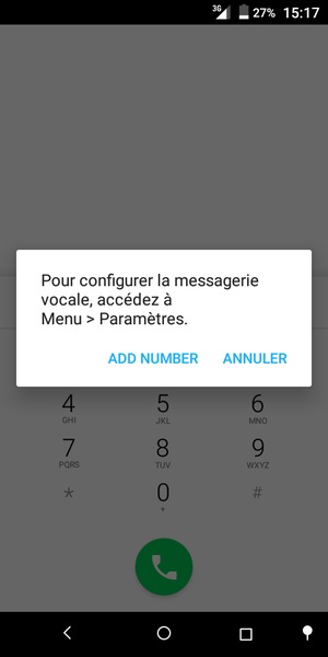 Si votre messagerie vocale n'est pas configurée, sélectionnez ADD NUMBER