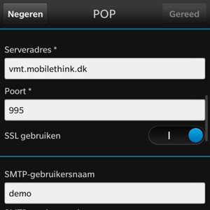 Voer binnenkomend serveradres in