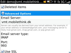 Select Advanced Options and enter Email Server
