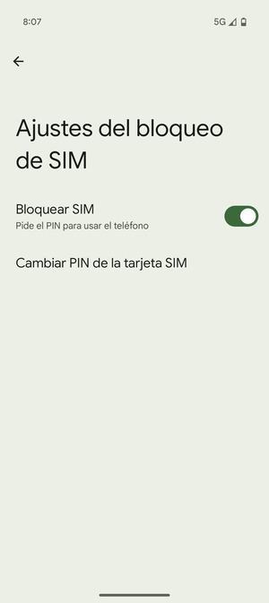 Seleccione Cambiar PIN de la tarjeta SIM