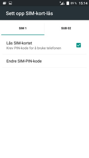 Velg SIM 1 eller SIM 2 og velg Endre SIM-PIN-kode