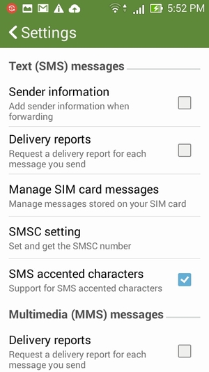 Scroll to and select SMSC setting