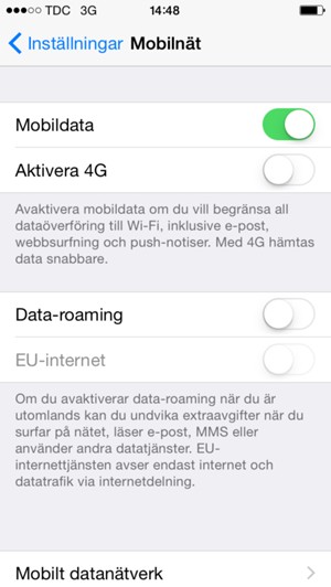 För att aktivera 3G, avaktivera Aktivera 4G