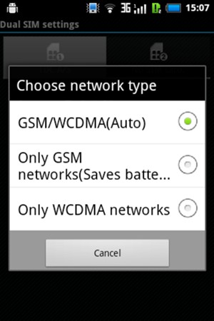 Select Only GSM networks to enable 2G and GSM/WCDMA (Auto) to enable 3G