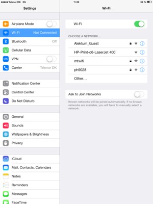 Set Wi-Fi to ON. Select the wireless network you want to connect to