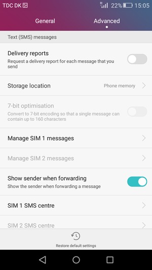 Select SIM 1 SMS centre or SIM 2 SMS centre