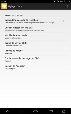 Sélectionnez Centre de service SMS