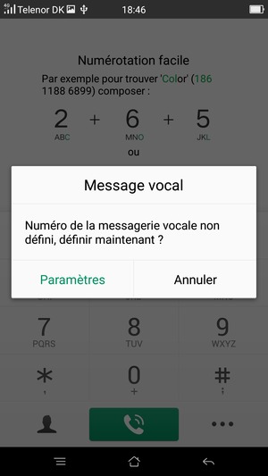 Si votre messagerie vocale n'est pas configurée, sélectionnez Paramètres