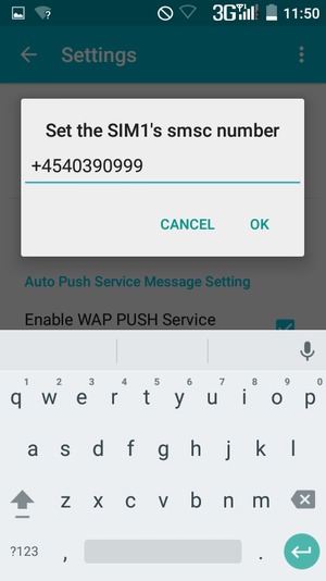 Enter the SIM's smsc number and select OK