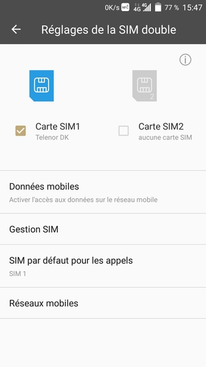 Sélectionnez Carte SIM1 ou Carte SIM2 et sélectionnez Réseaux mobiles