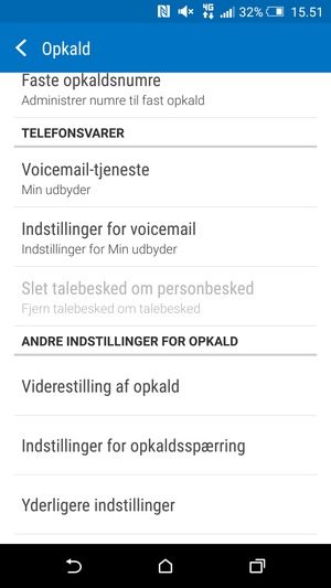 Scroll til og vælg Indstillinger for voicemail