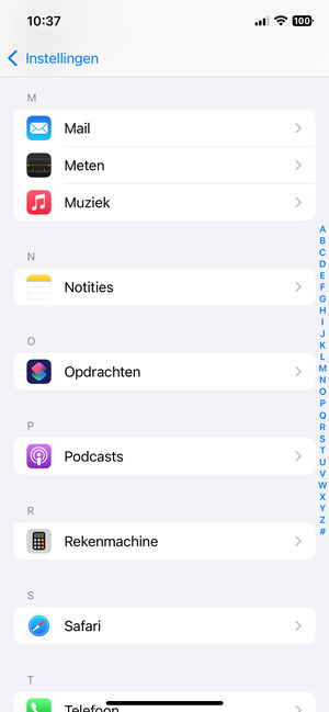 Scroll naar en selecteer Mail