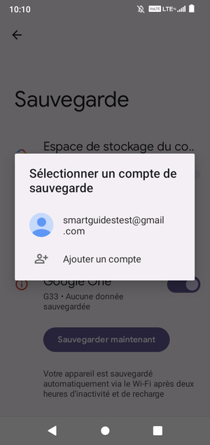 Sélectionnez votre compte de sauvegarde