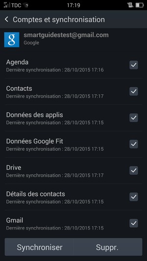 Veuillez cocher toutes les cases et sélectionner Synchroniser