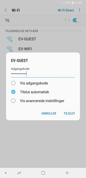 Indtast Wi-Fi adgangskoden og vælg TILSLUT