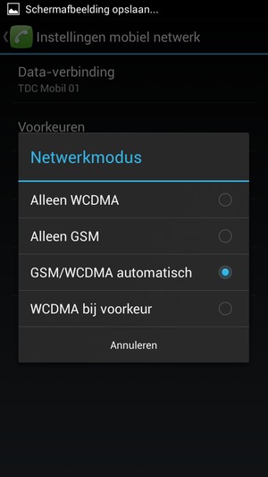 Selecteer Alleen GSM om 2G in te schakelen en WCDMA bij voorkeur om 3G in te schakelen