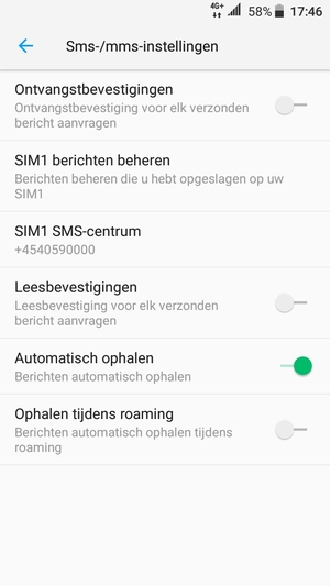Selecteer Servicecentrum / SIM SMS-centrum