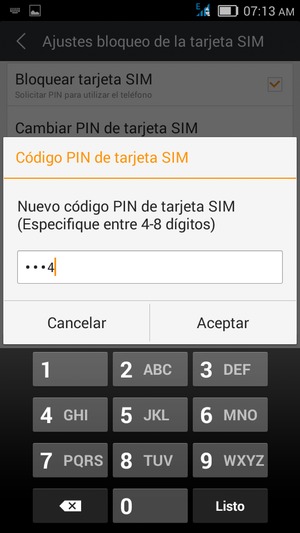 Introduzca su Nuevo código PIN de tarjeta SIM y seleccione Aceptar