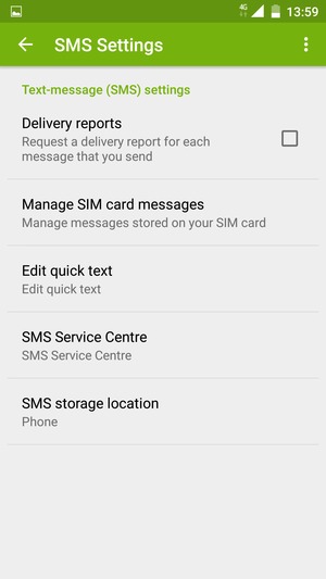 Scroll to and select SMS Service Centre