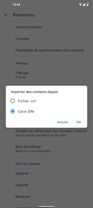 Sélectionnez Carte SIM puis OK