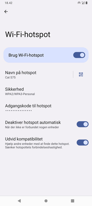 Din telefon er nu sat op til brug som modem