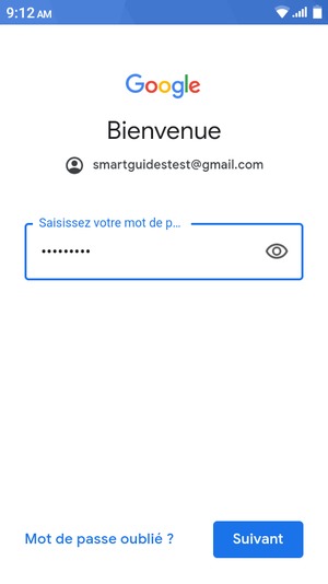 Saisissez votre mot de passe et sélectionnez Suivant