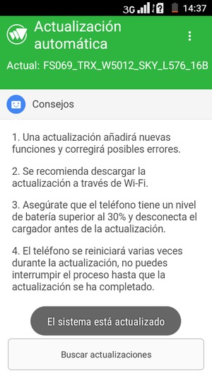 Si su teléfono está actualizado, verá la siguiente pantalla