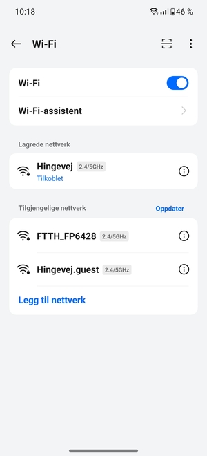 Du er nå koblet til Wi-Fi-nettverket