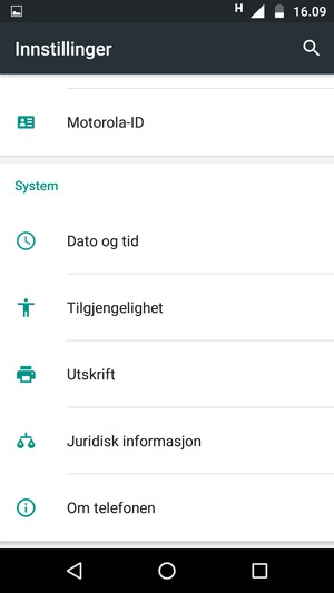 Bla til og velg Om telefonen