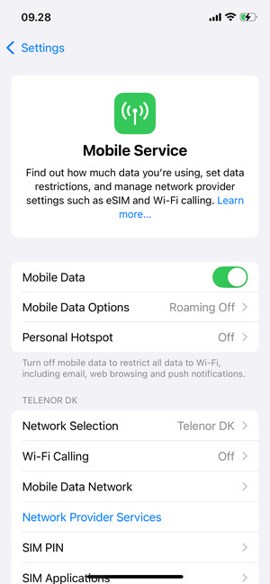 Select Mobile Data Options