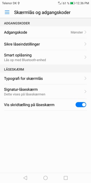 Din telefon er nu sikret med en skærmlås