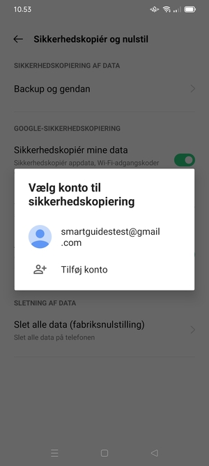 Vælg din sikkerhedskopi-konto