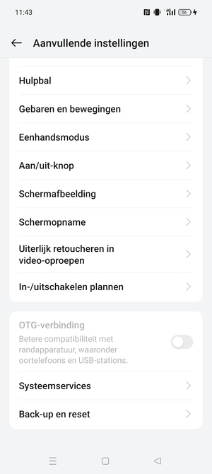 Scroll naar en selecteer Back-up en reset