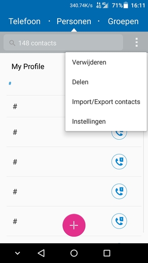 Selecteer Import/Export contacts
