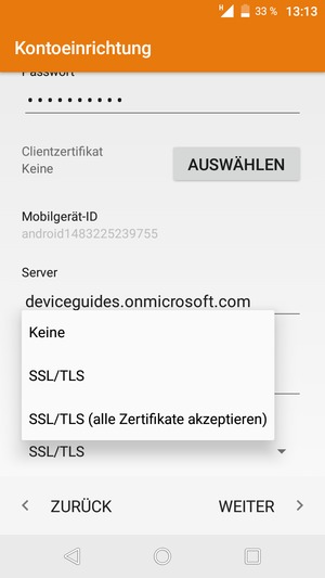 Wählen Sie SSL/TLS (alle Zertifikate akzeptieren) und wählen Sie WEITER