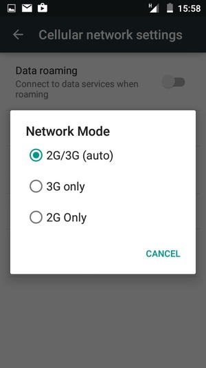 Select 2G only to enable 2G and 2G/3G auto to enable 3G