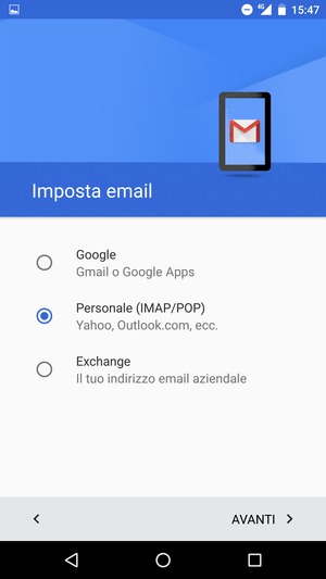 Seleziona Personale (IMAP/POP) e poi AVANTI