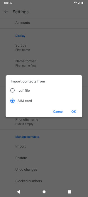 Select SIM card and select OK
