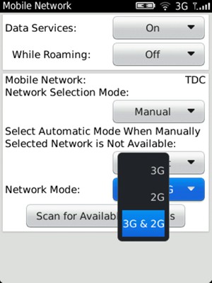 Select 2G to enable 2G and select 3G to enable 3G