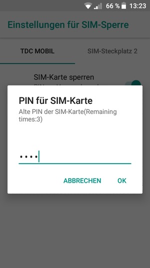 Geben Sie Ihre Alte PIN der SIM-Karte ein und wählen Sie OK