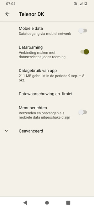 Schakel Dataroaming in of uit