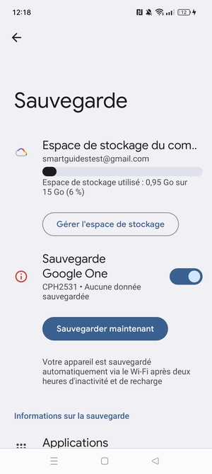 Sélectionnez Espace de stockage du compte