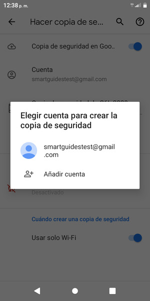 Seleccione su cuenta de copia de seguridad