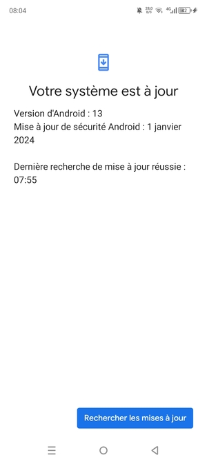 Si votre téléphone est à jour, vous verrez l'écran suivant.