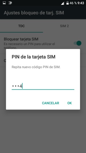 Confirme su nuevo código PIN de SIM y seleccione OK
